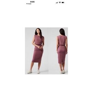 Athleta Santorini cinch dress‎ sleeveless midi mauve size small casual travel
